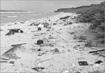  ?? [JENNIFER LAVERS/THE ASSOCIATED PRESS] ?? Researcher­s were astonished to find an estimated 38 million pieces of trash on the beaches of Henderson Island, most of it plastic. It came from China, Japan, the United States, Russia, South America and parts of Europe, they said.