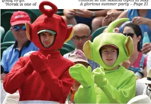  ??  ?? Uh-oh! Fans dressed as Teletubbie­s cheer on Katie Boulter in vain