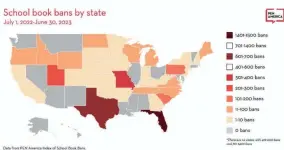  ?? PEN AMERICA ?? School book bans by state as of June 30, 2023, according to PEN America.