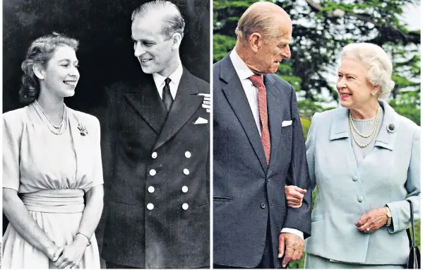  ??  ?? To love and cherish: happy together from their engagement in 1947, left, to their diamond anniversar­y in 2007, above