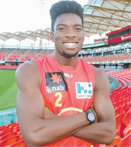  ?? Picture: MIKE BATTERHAM ?? Gold Coast Suns academy player Kwabe Boakye proud of his Ghanaian heritage.