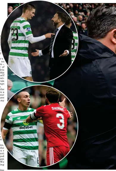  ??  ?? Let’s get ready to rumble: Celtic boss Brendan Rodgers with Aberdeen counterpar­t Derek