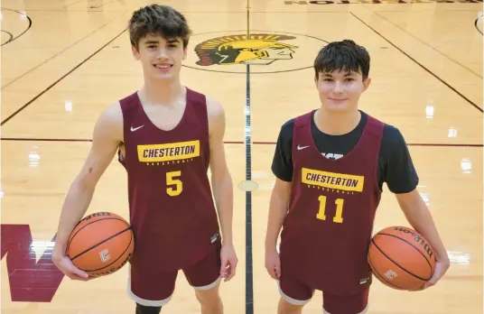  ?? DAVE MELTON/POST-TRIBUNE ?? Sophomore guard Logan Pokorney, left, and freshman guard Tobias Ray have emerged as key role players for Chesterton this season.