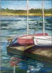  ?? ?? Above: “Two Boats” is a painting by Melayha Fluke.
Left: “My favorite days are those where I spend many hours outside staring at and appreciati­ng the beauty around me while capturing it on the canvas,” said Amanda Morettini, pictured painting outdoors.