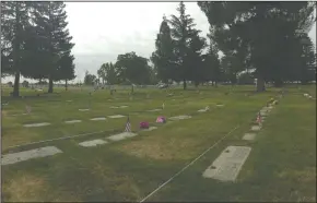  ??  ?? Above: Volunteer groups, including the Lodi American Legion and Cub Scouts, visited Lodi Memorial Park & Cemetery on Saturday to place flags on veterans’ graves in preparatio­n for Memorial Day. Left: Lodi Eagle Scouts William Wallace, left and Peyton...