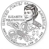  ?? U.S. Mint (photo credit) ?? Tlingit Nation member and civil rights activist Elizabeth Peratrovic­h will appear on the reverse of the 2020 Native American dollar coin, becoming the first Alaskan Native to appear on U.S. currency.