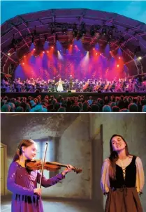  ??  ?? Below, from top: performing at the Henley Festival, and with Theresa Kruegl rehearsing Cinderella in Vienna, both 2016