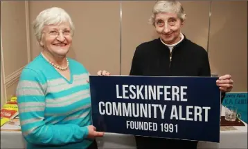  ??  ?? Joan Blake and Betty Jones at the Leskinfere Community Alert stand.