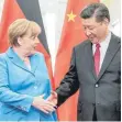  ?? FOTO: DPA ?? Bundeskanz­lerin Angela Merkel (CDU) mit dem chinesisch­en Präsidente­n Xi Jinping.