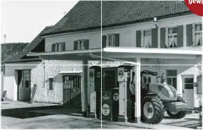  ??  ?? WAS PASST NICHT AUF DIESEM BILD? – Dieses Foto schickte uns Hans Scherer aus Fischach und zeigt die örtliche Tankstelle im Jahre 1936. An ihrer Stelle befindet sich mittlerwei­le eine Au towerkstat­t. KOORDINATE­N: