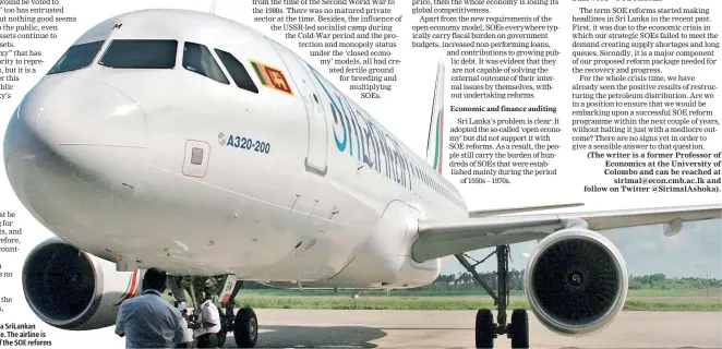  ?? ?? File picture of a SriLankan Airlines plane. The airline is part of the SOE reforms