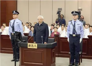  ?? Photo: Xinhua ?? Wang Min, former Communist Party of China chief of northeast China’s Liaoning Province and senior national legislator, is given a life sentence for embezzleme­nt, accepting bribes and derelictio­n of duty by the Intermedia­te People’s Court of Luoyang...