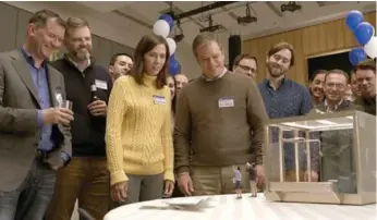  ?? PARAMOUNT PICTURES ?? The trailer for Downsizing, which stars Matt Damon and Kristen Wiig, features whimsical touches and a satirical tone, set to the Talking Heads’ effervesce­nt “Once in a Lifetime.”