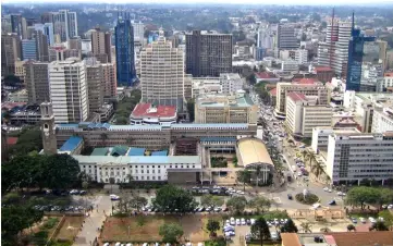  ??  ?? View of the current Nairobi central business district in Kenya. About 40 per cent of Africa’s 1 billion people live in towns and cities and the World Bank predicts the urban population will double over the next 25 years, adding pressure to already stretched infrastruc­ture.