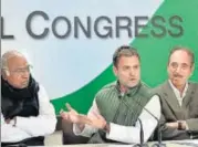  ?? AMAL KS/HT PHOTO ?? ▪ Congress president Rahul Gandhi speaks during a press conference at the AICC headquarte­rs in New Delhi on Friday,
