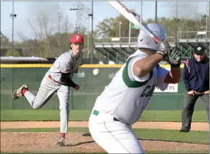  ??  ?? LEFT: Skylar Aker pitched a full game for Plymouth, leading the Pilgrims to another NLC win.