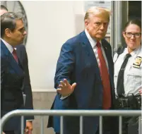 ?? ANGELA WEISS/POOL ?? Former President Donald Trump returns to the courtroom after a break Monday in New York.
