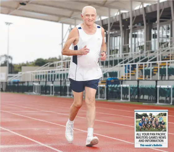  ?? Picture: RICHARD GOSLING ?? Sean O'Hara, 81, puts in the hard yards at the Runaway Bay Super Sports Centre ahead of the Pan Pacific Masters Games.