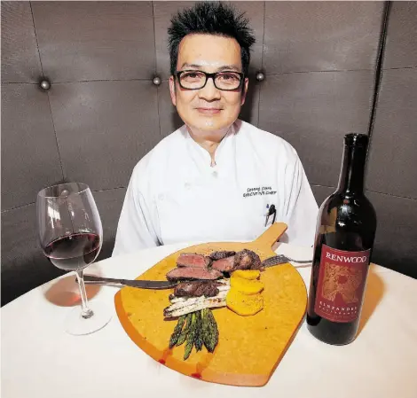  ?? PHOTOS: GREG SOUTHAM/EDMONTON JOURNAL ?? Chef Sonny Sung of Bistecca Italian Restaurant recommends a glass of Renwood Zinfandel with his bison rib-eye steak.