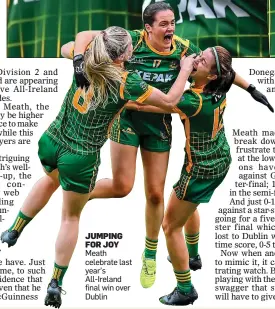  ?? ?? JUMPING FOR JOY Meath celebrate last year’s All-Ireland final win over Dublin