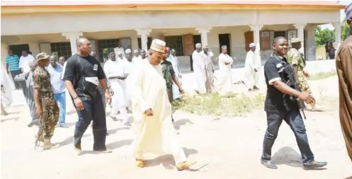  ??  ?? Borno Governor, Kashim Shettima during his unschedule­d assessment of reconstruc­tion works Kaga Local Government Area under the first phase of reconstruc­tion of communitie­s destroyed by Boko Haram insurgents being carried out by the Borno State...