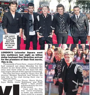  ??  ?? ONE LUCKY LOT: The lads, including Harry and Niall ( on the red
carpet