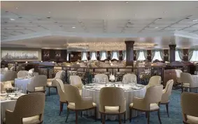  ??  ?? Pictured: A rendering of what the new Grand Dining Room will look like after the “re-imagining” of the Regatta-class ships.