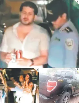  ?? FOTOS: EL HERALDO ?? (1) Con cerveza en mano, Dipp es atendido por la Policía. (2) Andino realizó una llamada antes de subir a la patrulla. (3) El vehículo del diputado.