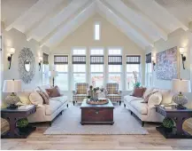  ??  ?? The elegant vaulted ceiling in the show home by Stepper Homes in Boulder Creek Estates.