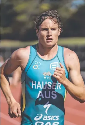  ?? Picture: Freeway Studios/Triathlon Australia ?? Matt Hauser on his way to victory at the Runaway Bay Sports Centre.