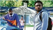  ?? FX ?? Lakeith Stanfield, left, and Donald Glover star in Atlanta,” which will likely win best comedy series. Glover may also pick up a best actor Emmy.