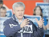  ?? KEITH GOSSE/THE TELEGRAM FILE PHOTO ?? Prime Minister Stephen Harper speaks at a rally in Bay Roberts Saturday afternoon.