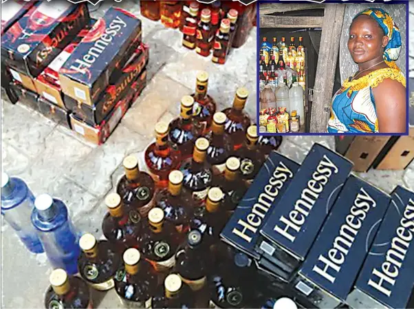  ??  ?? Some of the counterfei­t whiskies at an illegal distributi­on point in Mutare