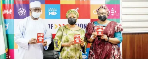  ??  ?? Senior Special Adviser to the President on SDGs, Princess Adejoke Orelope-Adefulire (middle); Director-General of NAPTIP, Imaan Sulaimon- Ibrahim (right) and Secretary of Program SDGs, Engr. Ahmad Kawu, during the NAPTIP director-general’s recent visit to the OSSAP-SDGs Office in Abuja