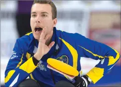  ??  ?? Alberta skip Brendan Bottcher directs the sweep against Newfoundla­nd and Labrador.