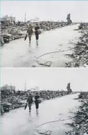  ??  ?? Professor Hidenori Watanabe and his student Anju Niwata of a Tokyo University lab have used AI to add colour to historic wartime photograph­s. Clockwise from top left, the mushroom cloud over Hiroshima after the first atom bomb was dropped, survivors among the ruins of Hiroshima and the heavily listing USS Franklin