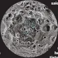  ??  ?? A NASA image shows ice at the moon’s south and north poles, above from left.