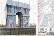  ??  ?? In this file handout shows the preparator­y drawings and collages by US artist Christo Vladimirof­f Javacheff aka Christo, of the art installati­on “L’ Arc de Triomphe, Wrapped”, in Paris. –AFP
