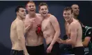  ?? MacNicol/Getty Images Photograph: ?? James Guy, Tom Dean, Duncan Scott and Matthew Richards (left to right) celebrate after winning gold in the men’s 4x200m freestyle relay in Tokyo. Ian