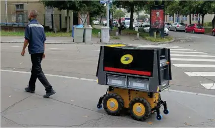  ??  ?? ALF, qui roule à 6 km/h, peut porter 150 kg de courriers et colis, contre 45 kg sur les vélos électrique­s.