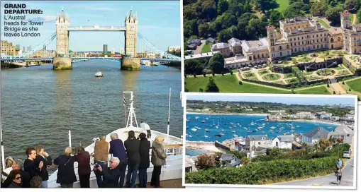  ??  ?? GRAND DEPARTURE: L’Austral heads for Tower Bridge as she leaves London