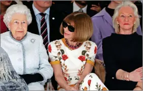  ?? ?? FRIENDS: With the Queen and Vogue’s Anna Wintour at British Fashion Week 2018. Inset: Out shopping for interiors