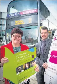  ??  ?? ●●Dwayne Wells, from festival partner First Manchester, and councillor Janet Emsley