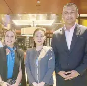  ?? ?? New World Makati Hotel’s director of sales and marketing Jann Delgado, director of PR and communicat­ions Francine Arias, and general manager Nantha Kumar