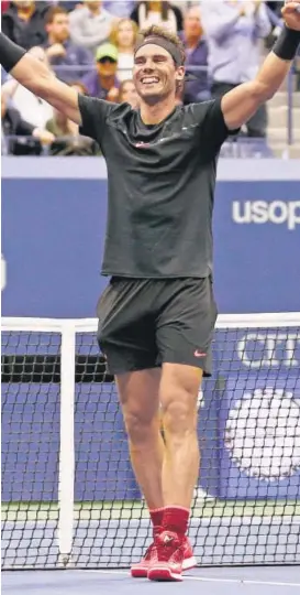  ?? AP ?? Rafael Nadal exults after beating Kevin Anderson in the men’s singles final on Sunday.