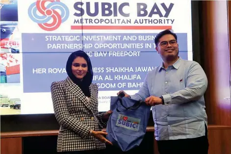  ?? ?? Subic Bay Metropolit­an Authority (SBMA) Senior Deputy Administra­tor for Business Renato Lee III warmly received Her Royal Highness Sheikha Jawaher Khalifa Al Khalifa, a member of Bahrain's royal family, during her visit in Subic Bay Freeport on January 10, 2024.