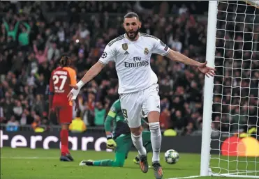  ?? AFP ?? Real Madrid’s Karim Benzema, pictured celebratin­g a goal against Galatasara­y last November, has generated a buzz on social media with his regular “Neueve Live” broadcasts. The Frenchman’s humorous but frank musings on all manner of topics — from rival players to French rap politics — attract hundreds of thousands of views from fans, who have been starved of live sporting action during the coronaviru­s pandemic.