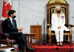  ?? CP PHOTO ADRIAN WYLD ?? Prime Minister Justin Trudeau waits for Gov. Gen. Julie Payette to deliver the throne speech in the Senate chamber in Ottawa on Sept. 23, 2020.