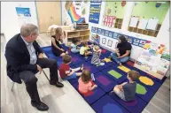  ?? Hearst Connecticu­t Media file photo ?? Preschoole­rs smile and laugh while singing a song for Stamford mayor David Martin inside the Education Station, a full-day year-round early childhood education center for infants to preschoole­rs, at the Italian Center on Newfield Avenue in Stamford on Sept. 19, 2018.