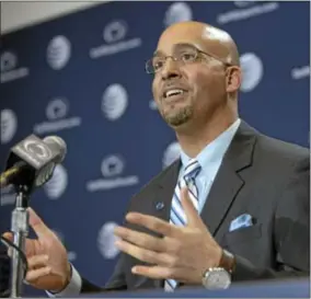  ?? JOHN BEALE — THE ASSOCIATED PRESS ?? James Franklin speaks after being introduced as Penn State’s new football coach during a news conference on Saturday. Franklin was formerly the head coach at Vanderbilt University. He replaces Bill O’Brien who left Penn State after two seasons to...